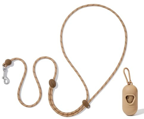 VETRESKA Laisse pour Chien à Porter en bandoulière, Laisse en Corde réglable de 1,5 m pour Chiens de Petite et Moyenne Taille, Laisse multifonctionnelle avec Distributeur de Sacs (Couleur café)