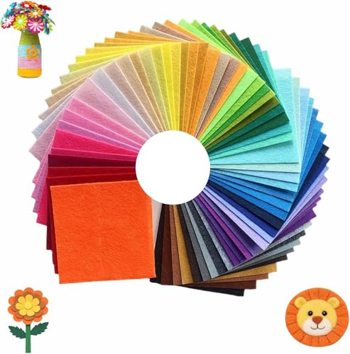 Set da 60 Fogli di Feltro Tessuto in Feltro Colorato Morbido Feltro Non Tessuto per DIY Artigianato Cucito Creativo e Decorazioni(15 x 15 cm)