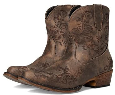 ROPER Womens Short Stuff Embroidery Snip Toe Casual Boots Ankle Low Heel 1-2 - Brown - Size 7.5 B