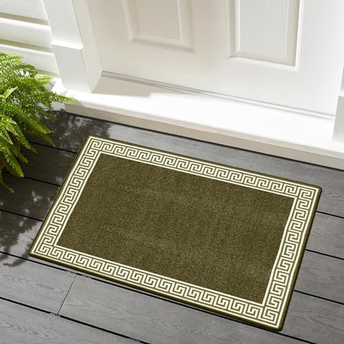 renoazul® Door Mat Non-Slip Washable Dirt Trapper Floor mat having Indoor Outdoor Utility, Kitchen and large yoga Anti Slip Mats | 50 x 80 cm - Greeky Rug - Green & Cream