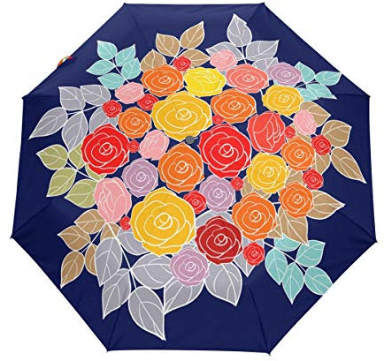 Gänseblümchen Rose Blume Regenschirm Taschenschirm Automatische Reise Winddichte Sonnenschutz Trekkingschirm Wanderregenschirm für Frauen Männer