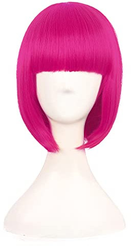 MapofBeauty 12 Zoll/30cm Natürliche Weibliche Kurze Glatte Haare BOB Perücke (Heiß Rosa)