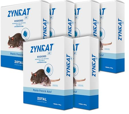 Zotal | Pack 6 | Zynrat® BF Pasta Fresca | Caja de 900 Gramos (6 Bolsas de 150 gr) | Veneno para Ratas | Veneno para Ratones | Matarratas Potente y eficaz | Uso domestico
