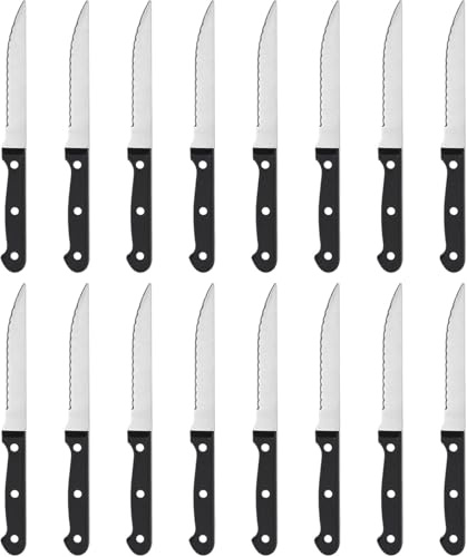 BEWOS Steak Knives Set of 16 - Triple Rivet Steak Knife, Serrated Steak Knives, Stainless Steel Serrated Blades (4.5”), Sharp Knifes, Dinner Knives, Dishwasher Safe, Knives Set for Home, Restaurant