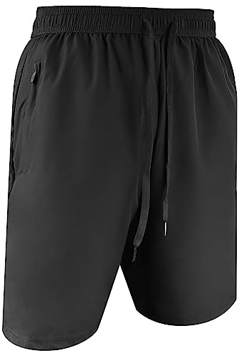 Aomig Mens Running Gym Quick Dry Shorts, Men's Summer Casual Sports Short with Zipper Pockets, Outdoor Workout Training Short, Elasticated Waist Breathable Stretch Short Pants for Fitness, Jogger