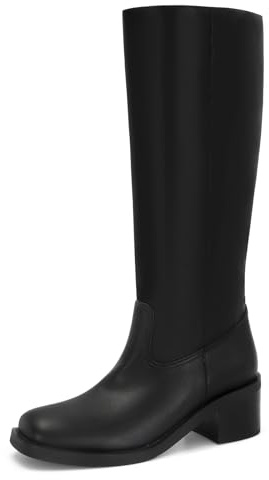 DOEYG Botas vaqueras con flecos metálicos para mujer, punta brillante, tacón grueso, botas de media pantorrilla, plateado, 43 EU