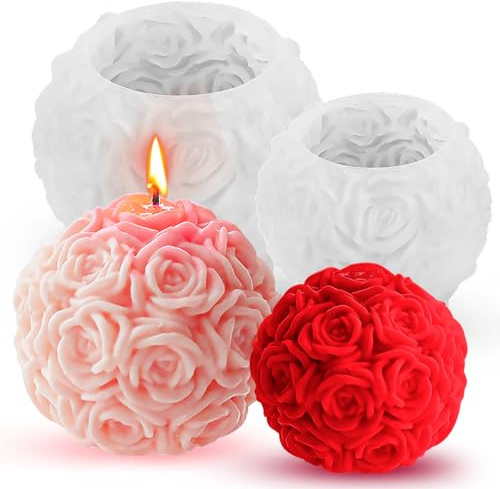 3D Rosenkugel Kerzenform Molde para velas rose bola 2 Pcs moldes de silicona para velas para hacer velas, adornos artesanales, velas perfumadas para San Valentín