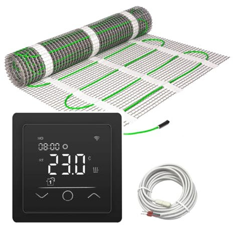 Elektrische Fußbodenheizung HoWaTech Power für Renovierung Komplett Set TWIN Heizmatte 200 W/m² inkl. Thermostat WLAN WIFI Touch schwarz, Heizfläche:3.50m²