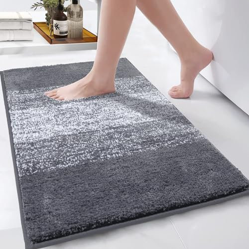 Enyhom Weich Groß Badematten 80 x 120 cm, Badezimmerteppich Badteppich rutschfeste Wasserabsorbierend Badvorleger für Dusche,Badewanne Maschinenwaschbar Duschvorleger Duschteppich,Grau