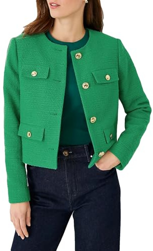 YEXPINE Cropped Tweed Blazer Jackets for Women Elegant Slim Collarless Business Casual Outfits Spring Jackets Green