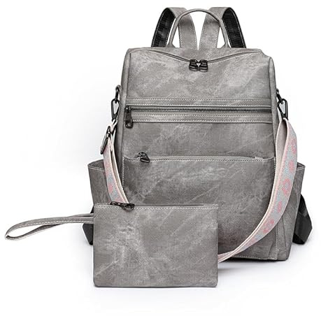Puwuzixi Frauen Rucksack Wasserdicht Anti-Diebstahl Leichtgewicht PU Mode Reisen Mehrzweck Cabrio Geldbörse Umhängetasche Handtasche Rucksack（Grey）