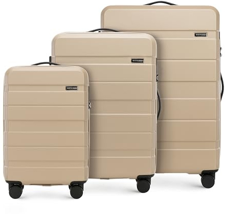 WITTCHEN Juego de 3 Maletas Trolley Juego de Maletas de Mano Juego de Maletas ABS con 4 Ruedas Spinner Cerradura de combinación Asa telescópica Comodo Line Beige
