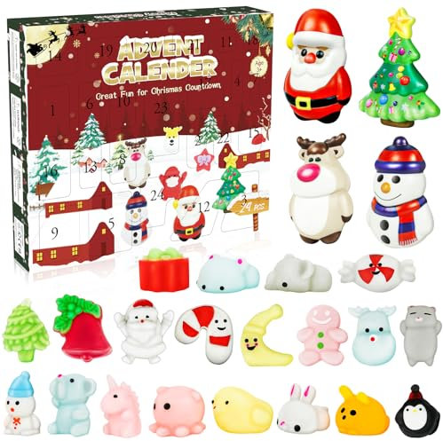 Mochi Squishy Spielzeugs Adventskalender 2024,24 Mochi Squishy Assorted Spielzeug,24 Tage Weihnachts-Countdown-Kalender,Adventskalender Squishies Party Favours Weihnachtsgeschenkideen für Kinder