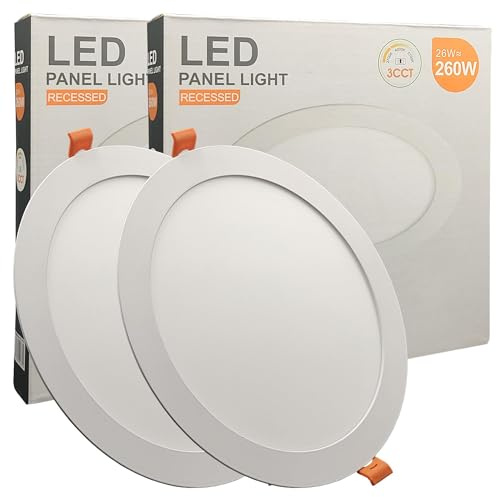 FactorLED Pack x2 Downlight LED Techo Empotrable Circular Slim 24cm 26W (260W), Panel Redondo Empotrado, Placa Extraplana, Luz Seleccionable 2700K-4000K-5700K (CCT) (2, Ø240mm)