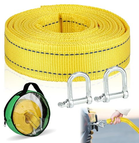 Abschleppseil, 4M x 4,5cm Abschleppseil Auto, Abschleppseil PKW mit 2 Sicherheits-U-Ring-Haken und Aufbewahrungstasche, Polyester Tow Rope Kit für Off-Road Recovery & Abschleppen