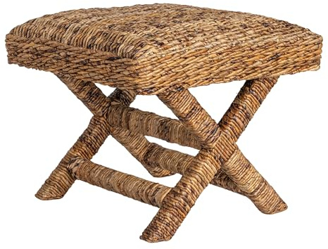 Creative Co-Op Woven Banana Leaf and Wood Stool, Natural Finish