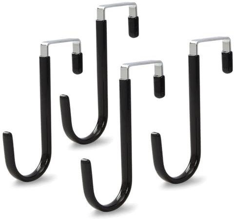 4 Stück Türhaken, Überhaken, Kunststoff-Verdickung, passt unter 3,7 cm Türbreiten als Schrankhaken, Kleiderhaken (schwarz)