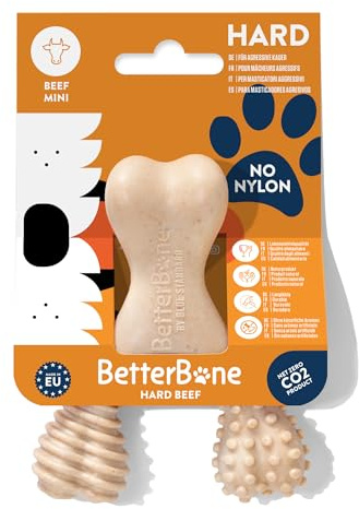 BetterBone - Giocattolo per cani da masticare – Mini Hard Beef – Osso da masticare per cani senza nylon e OGM a base di cellulosa – Giocattolo da masticare extra duro con sapore di manzo – Legno da