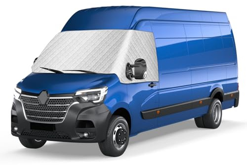 Couverture Pare-Brise de Voiture pour Renault Master 2010-2023 Vauxhall Opel Movano 2010-2021, Housse de Pare-Brise Thermique Imperméable Pare-Soleil pour Vitre Avant Bloque Les Rayons UV