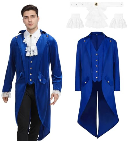 JDFAIJEAL Costume médiéval pour homme, costume de frack victorien, pour homme, bleu, XXL