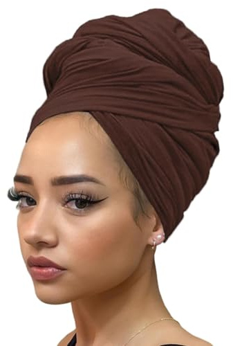 kachanaa Stretch Head Scarfs Headbands for Muslim Soft Breathable Head Wraps Turbans Long Hair Hijab African Head Wraps for Women/Coffee