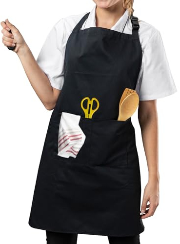 Homshsjhkis Delantal Cocina Hombre, Chef Delantal Cocina Impermeable con 3 Bolsillos, Ajustable Barbacoa con Correas Largas, Práctico Resistente y Lavable Máquina para Hombres y Mujeres
