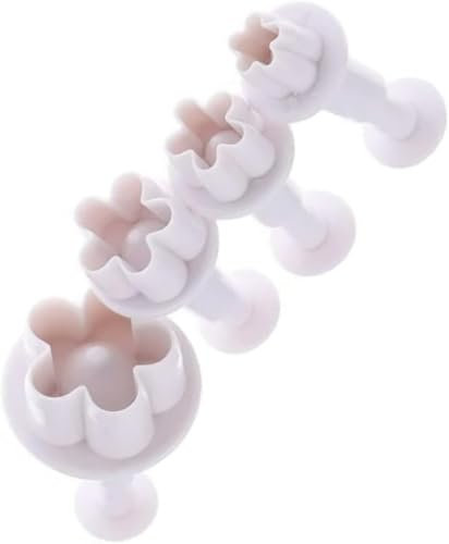 4 Pcs White Flower Plunger Cookie Cutter DIY Blossom Flower Cake Fondant Mold Plastic Cake Decorating Tools Cookie Cutters for Baking, Plastic Baking Accessories