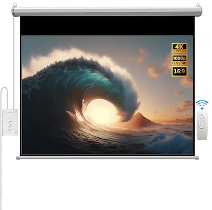92 inch Indoor Motorized Projector Screen, 4:3 16:9 4K HD Wall-Mounted Movie Screen with Remote Control for Home Theatre School Office(92 Inch (16:9))