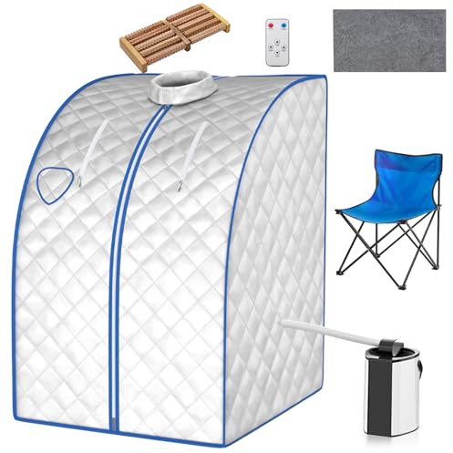 HOMASIS Sauna a Vapore Portatile con Sedia Pieghevole, Sauna da Casa con Temperatura e Timer Regolabili, Spa Personale per Casa con Telecomando, 78 x 87 x 100 cm, 1000W (Argento)