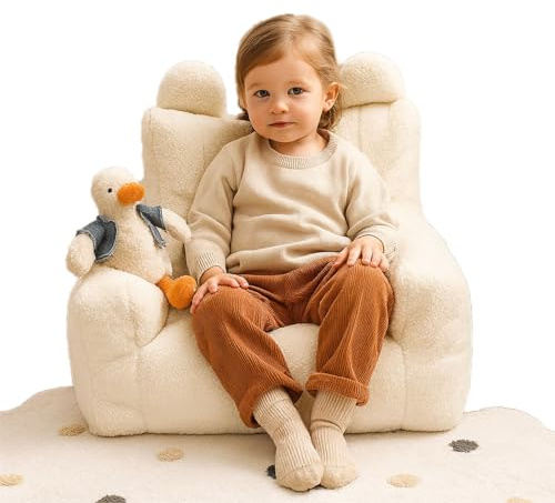 oyptmsh Kids Bean Bag Chair with Storage | Fleece Children's Armchair Sofa with Filling Included | Soft Machine Washable Cover | Lightweight Floor Seat for Bedroom Playroom (Beige)