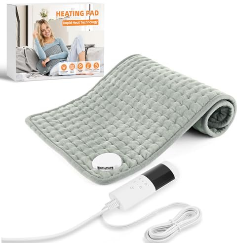 CIRULLI Heizkissen mit Abschaltautomatik,Heizkissen 30x60cm mit 9 Temperaturstufen und 4 Timing-Funktionwith, Wärmedecke für Rücken Nacken Schulter Bauch, Maschinenwasche, Grau