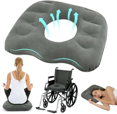 DARENYI Coussin de Siège Gonflable, Coussin Orthopédique, Coussins Assise Ergonomique pour Coccyx et Hémorroïdes, Coussin de Voyage Portable pour Chaises De Bureau, Fauteuils Roulants, Voiture (Gris)
