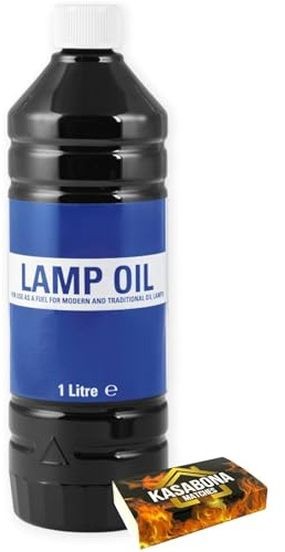 Clear Lantern Torch and Lamp Oil – Indoor & Outdoor Use for Oil Lamps, Lanterns & Burning Torches – Includes KasaBona Safety Matches (1L x1)