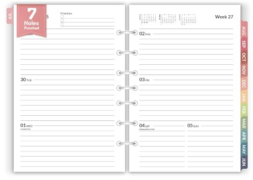 2026 Weekly & Monthly Planner Refills for A5 7-Ring Binders, July 2026 - Jun 2027, Forvencer 7-Hole Punched Planner Inserts with Colorful Monthly Tabs, Small Calendar Organizers, 5-1/2 x 8-1/2