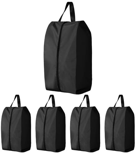VEGCOO 5 Pezzi Sacchetti Porta Scarpe Impermeabili per Viaggio, 42cm Borse da Viaggio Portatili Unisex con Chiusura a Zip, Organizer per Scarpe per Sport e Vacanze, Nero