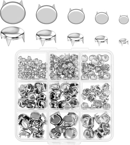 Quilax 320 stycken silver runda kupolnitar klo nitar nagelhuvuden set, rund kupol punk nitar för gör-det-själv läderhantverk kläder bälte väska skor denimjacka reparation och dekoration