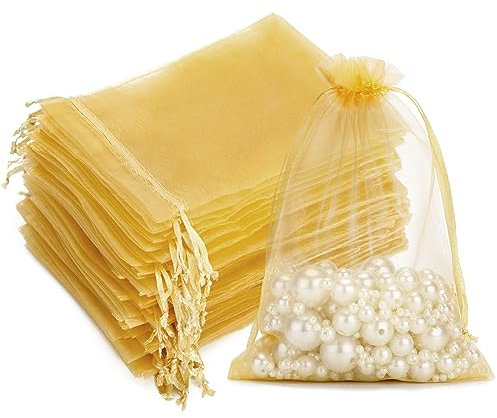 G2PLUS 100PCS Oro Sacchetti Organza 10x15CM Sacchetti Organza Regalo Sacchetti Regalo in Organza Borse Organza con Coulisse Sacchetti Confetti per Matrimonio,Caramella Gioielli