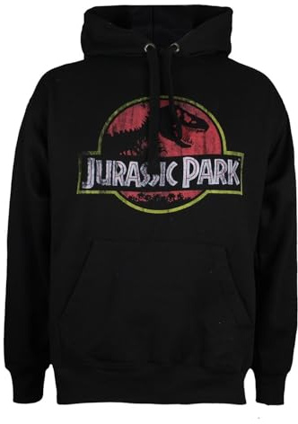 Jurassic Park Chandail à Capuchon Jurassic Park avec Logo Vieilli pour Homme, Noir (Noir Noir), XL UK