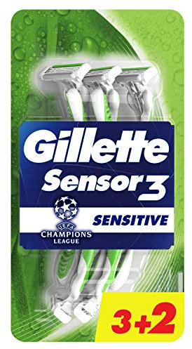 Gillette Sensor3 Sensitive Lamette Da Uomo Usa E Getta, 5 Lamette il pacchetto può variare