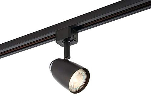 Adjustable Tilt Ceiling Track Spotlight – Matt Black & Chrome – Single 50W MAX GU10 Lamp Bulb Required - Sleek Kitchen Shop Corridor Downlight – Dimmable Moving Rail System Fitting