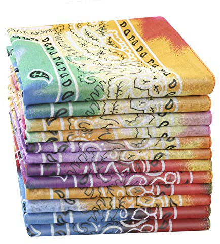 HOULIFE Coton Paisley Bandanas Tie Dye Bandeaux pour Hommes Femmes Multifonction Imprimé Coloré Foulards Hip Hop Cowboy Foulard Mouchoir, 12 Pièces, 54x54cm/21x21”,Multicolore