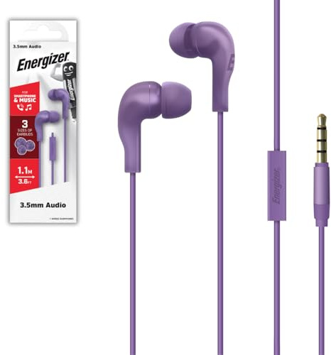 Energizer - Auriculares con Cable - Toma Jack de 3,5 mm - con micrófono Integrado y Mando a Distancia 1 botón - Morado