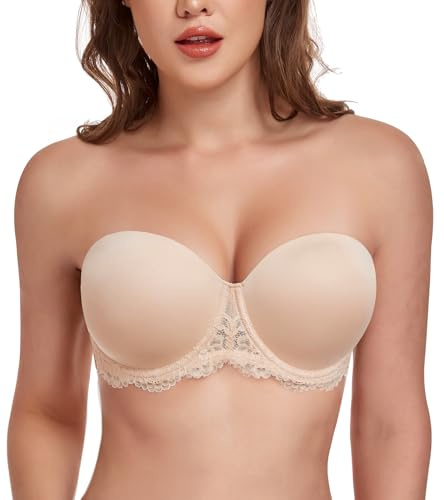 Lemorosy Women's Lace Strapless Underwire Multiway Bra | Plus Size,Full Coverage,Lace,Contour Cups,Multiway Straps,Red Carpet To Everyday,No-Slip Grip