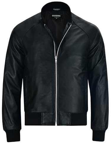 Bohmberg Chaqueta bomber para hombre KAORI - confeccionada en fina piel de napa de cordero - agradablemente suave - Urbanwear, Negro, M