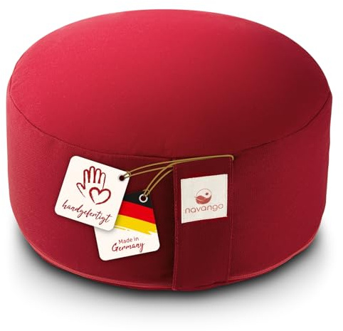 Navango® Coussin Zafu Rond de Méditation et Yoga – Pouf de Sol 15 cm – Fabriqué à la main en Allemagne – Garnissage Naturel en Épeautre – Housse Lavable 100% Coton – Coussin de Yoga Ergonomique