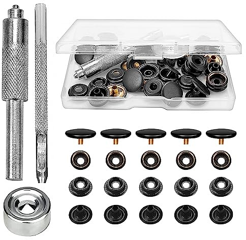 43 Piezas Corchetes de Presión Metálicos,15mm Botones de Presion Metalicos,Kit de Herramientas de Botón Snap Metal,Botones de Presión para Cuero con Herramientas de Fijación para Ropa Chaquetas Jeans