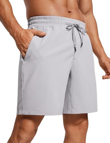CRZ YOGA Herren Sports Shorts Schnelltrocknend Fitness Kurz Hose Laufshorts mit Taschen - 18cm Möwe Grau L