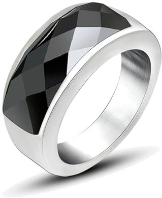 Gualiy Herren-Ring Edelstahl, Herren Ring 7.8MM Ring mit Schwarz Stein Ring Größe 62 (19.7)