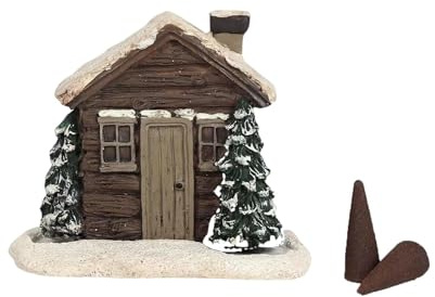 Log Cabin Incense Burner, Christmas Village Houses Incense Burner, Resin Home Incense Cone Burner with 2 Incense Cones, Aromatherapy Diffuser Home Tabletop Decorations