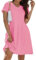 Alaster Queen Womens Casual Summer Dresses Flowing V Neck Midi Dress Short Sleeve T Shirts for Women with Pocket Solid Pink M